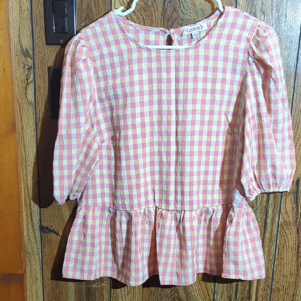 Nanette Lepore Pink and White Checkered Blouse